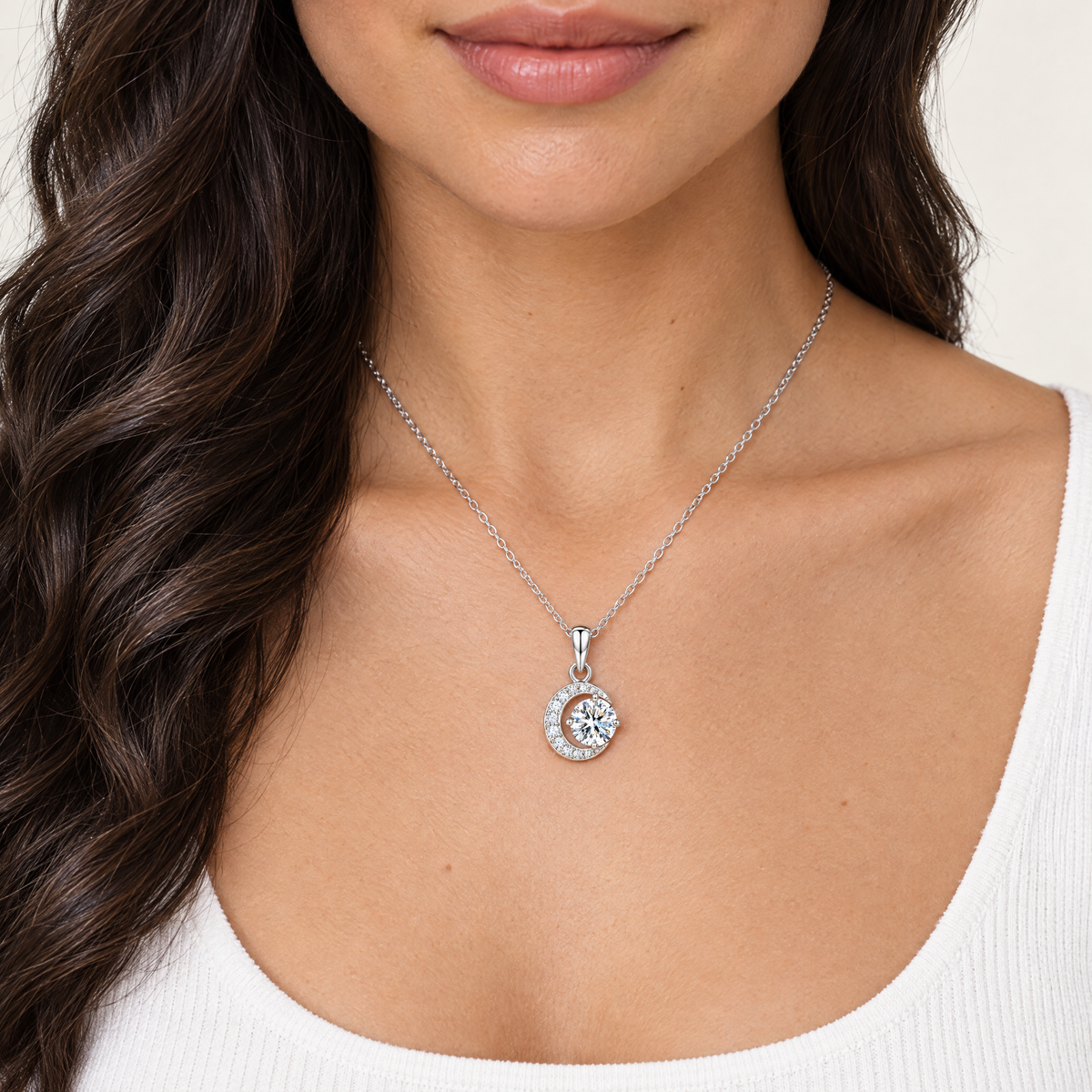 Crescent Moon Pendant Necklace, worn