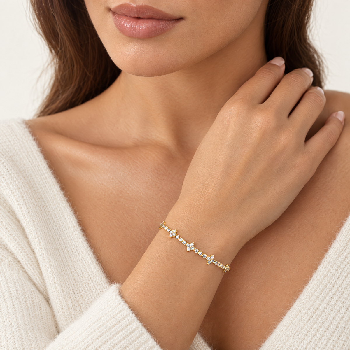 Mini Cross Tennis Bracelet in 18K gold plating, worn