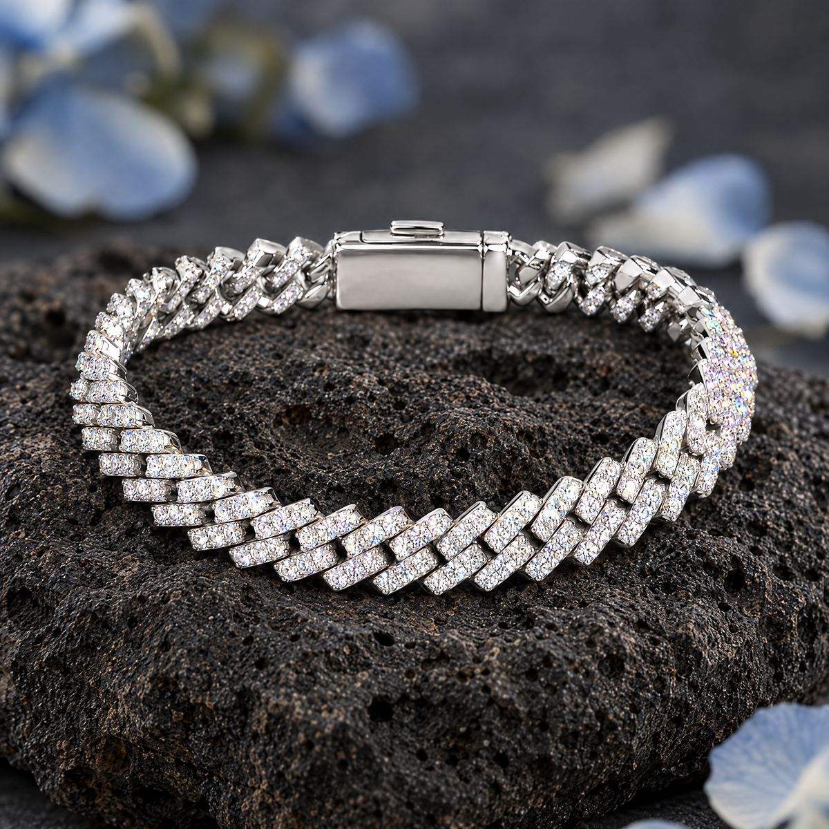 Cuban Link Bracelet on dark volcanic rock