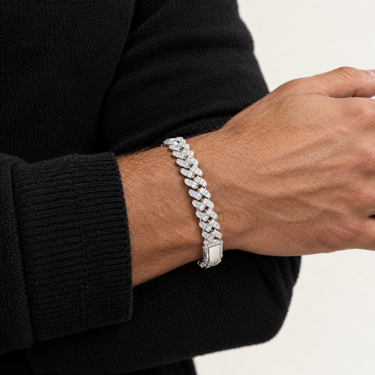 Cuban Link Bracelet in sterling silver, worn