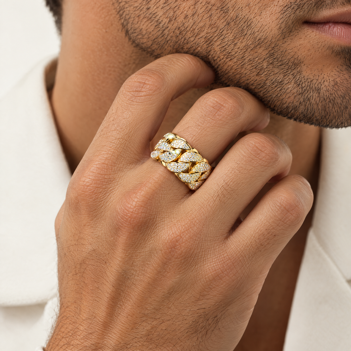 Cuban Link Ring in 18K gold plating, worn