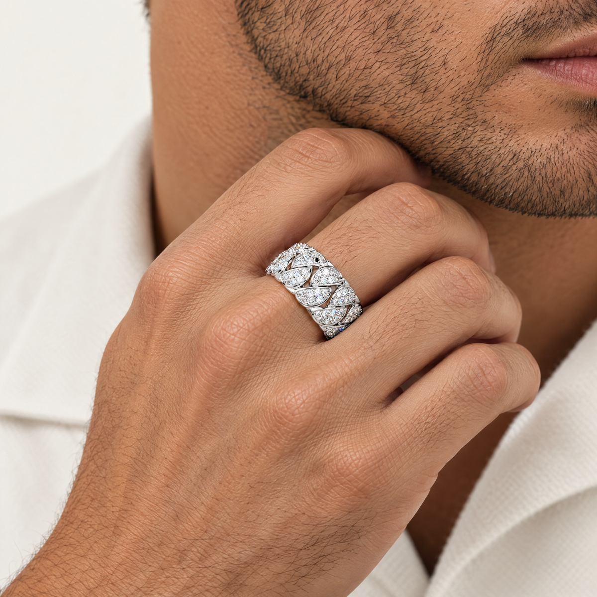 Cuban Link Ring in sterling silver, worn