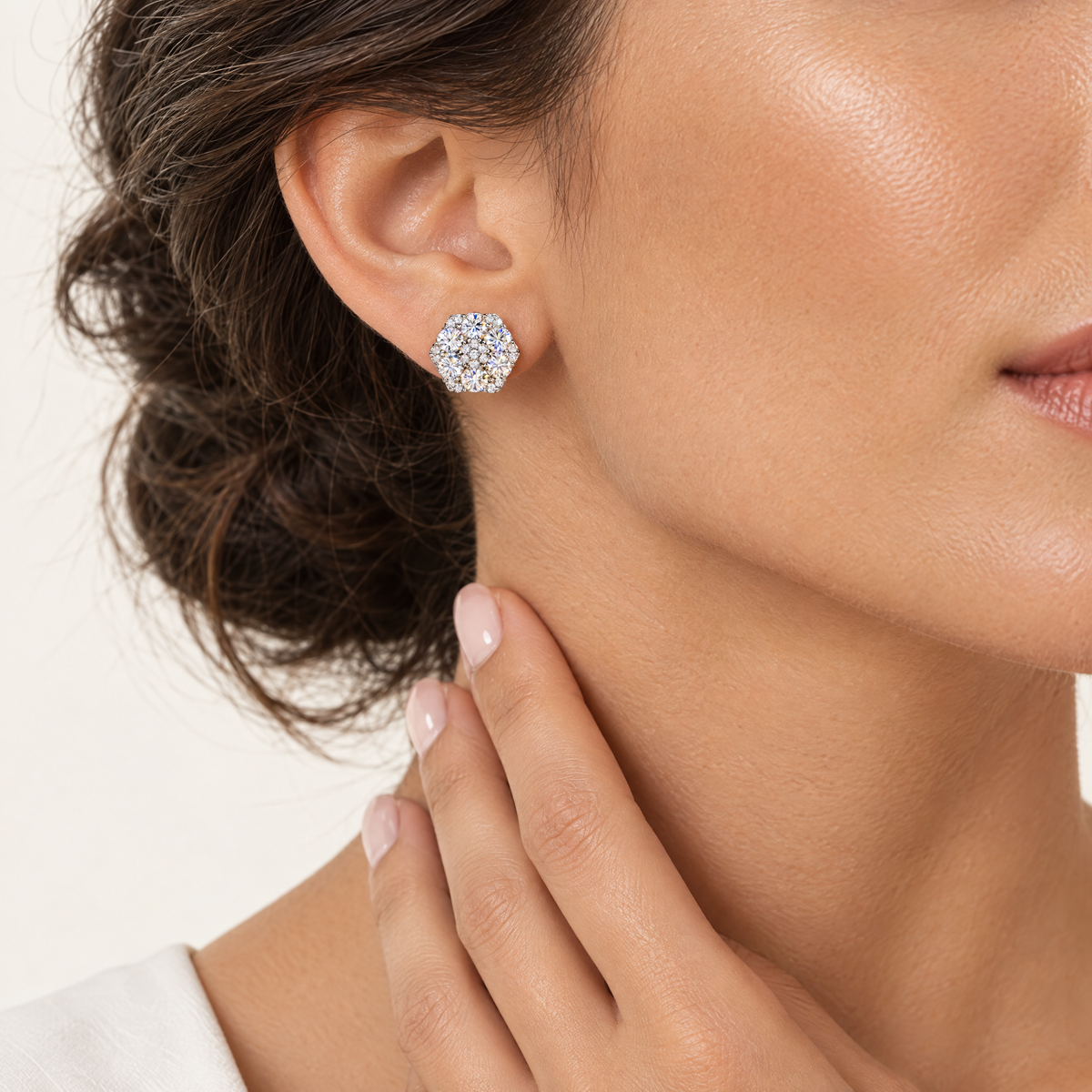 Flower Cluster Stud Earring in sterling silver, worn