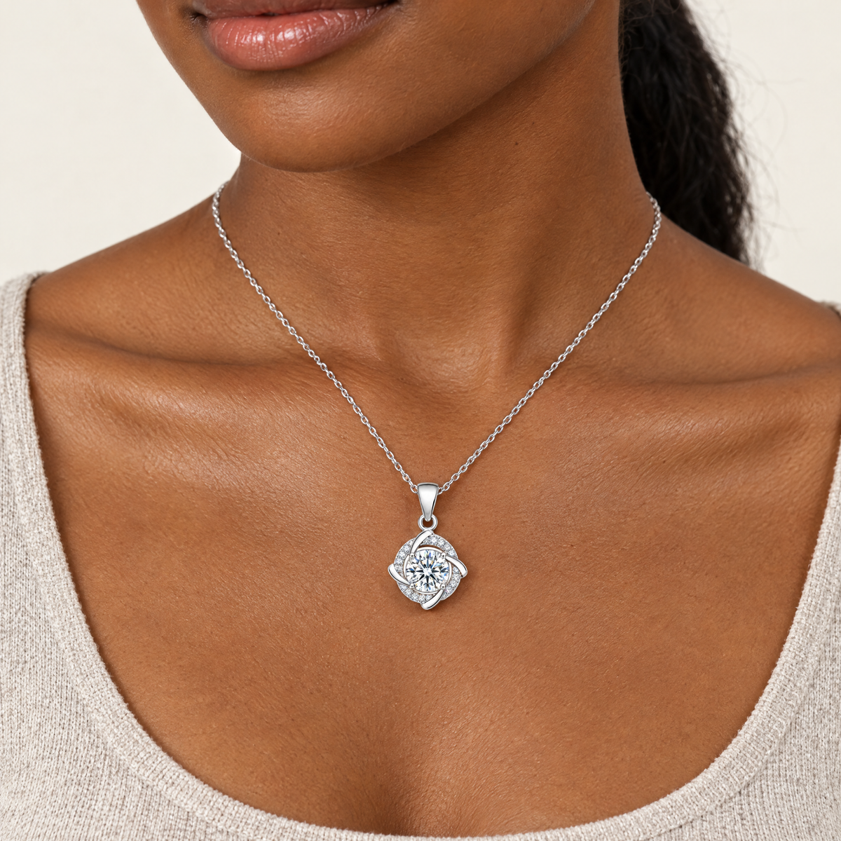 Four-Leaf Pendant Necklace, worn