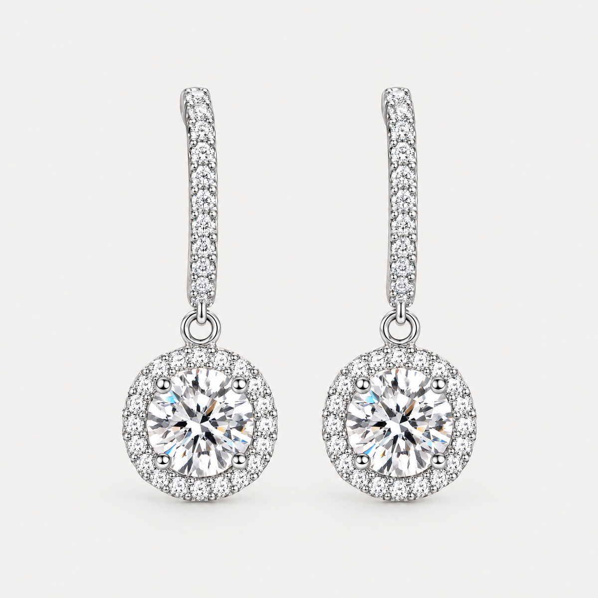 Halo Drop Earrings, round halo