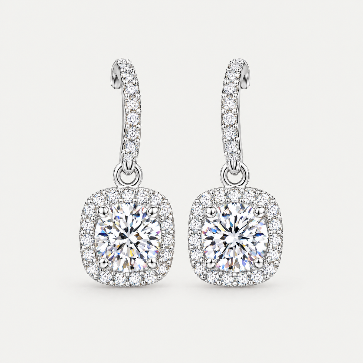 Halo Drop Earrings, square halo