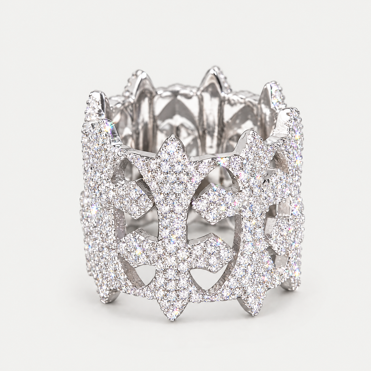 Iced Cross Ring in sterling silver