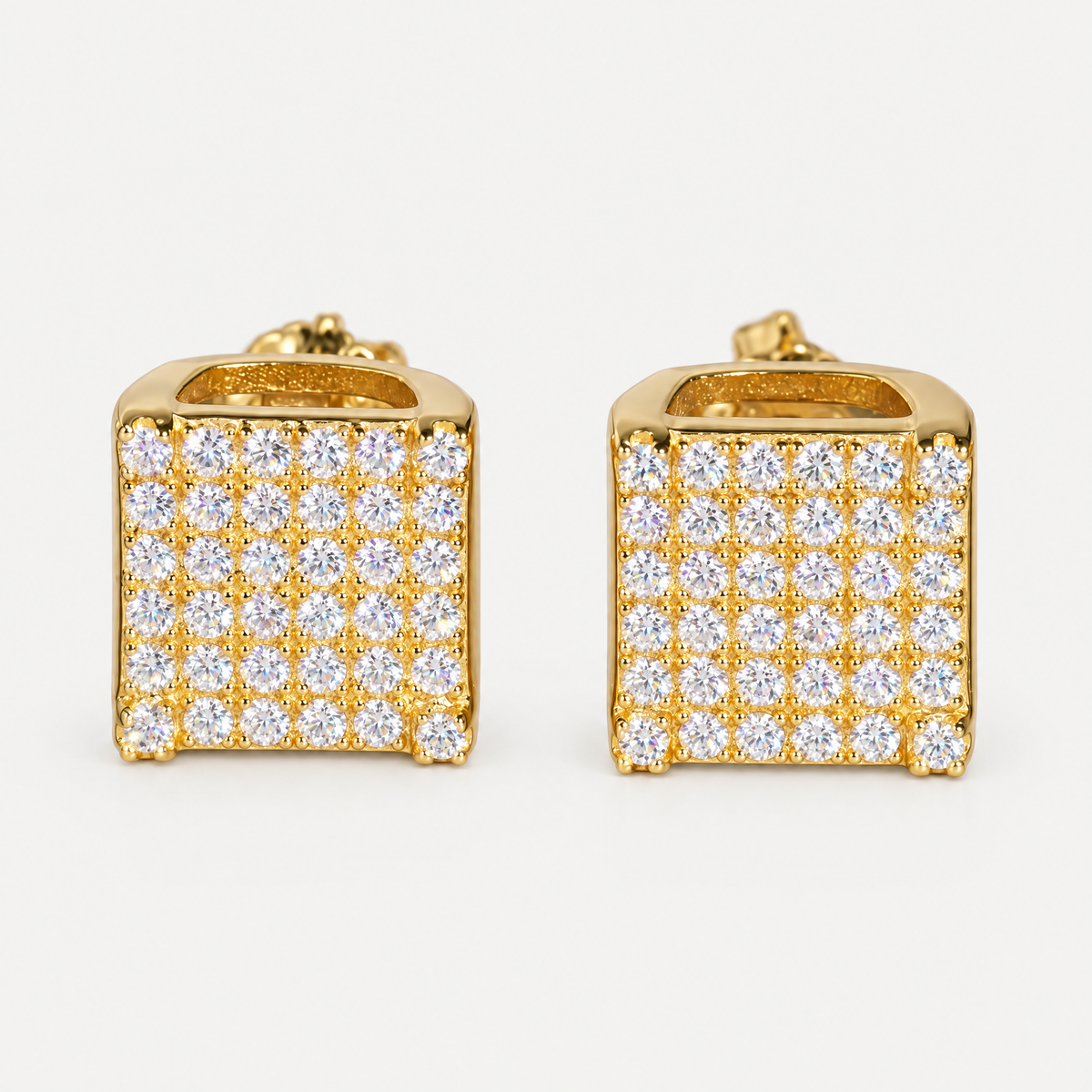 Iced Square Stud Earrings in 18K gold plating