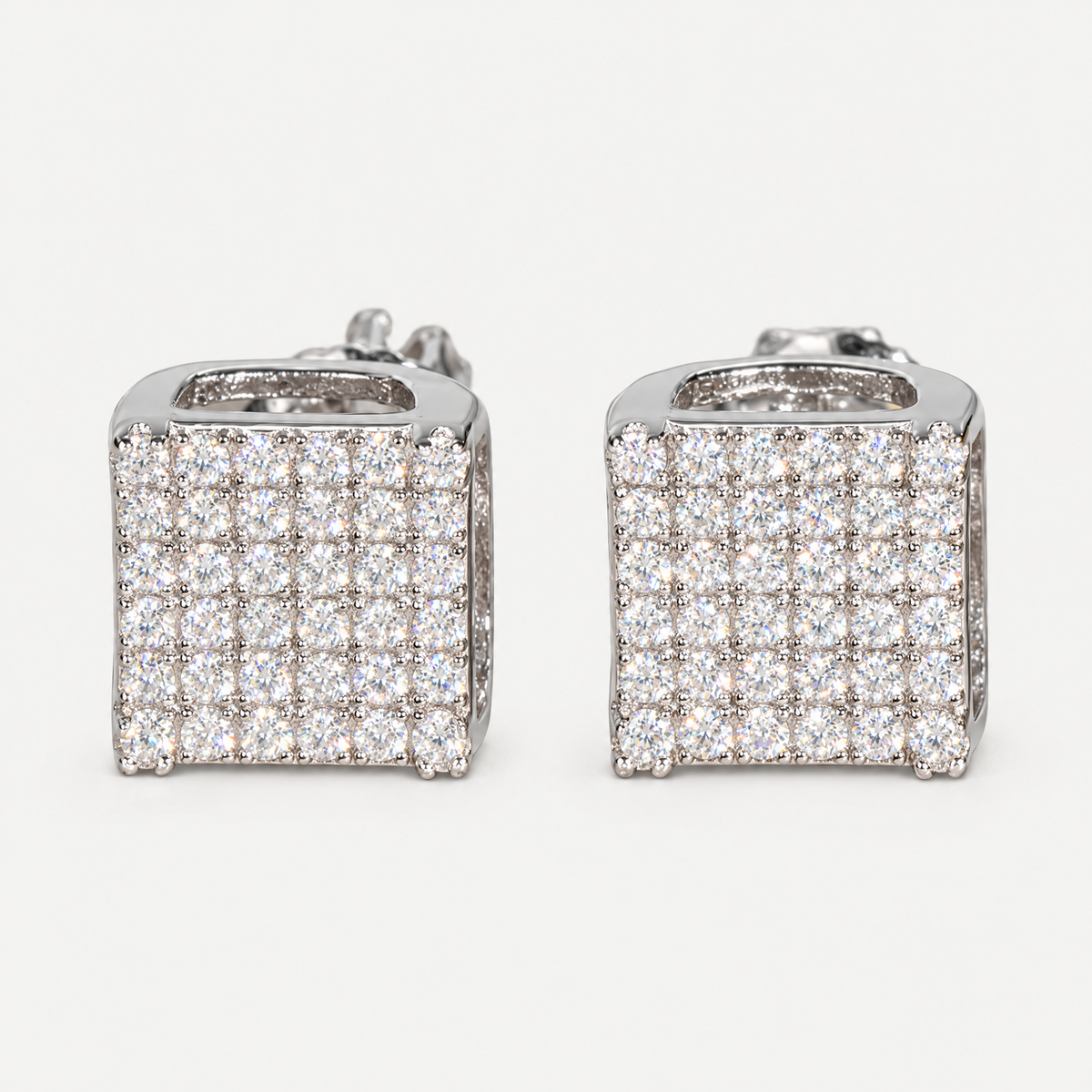 Iced Square Stud Earrings in sterling silver