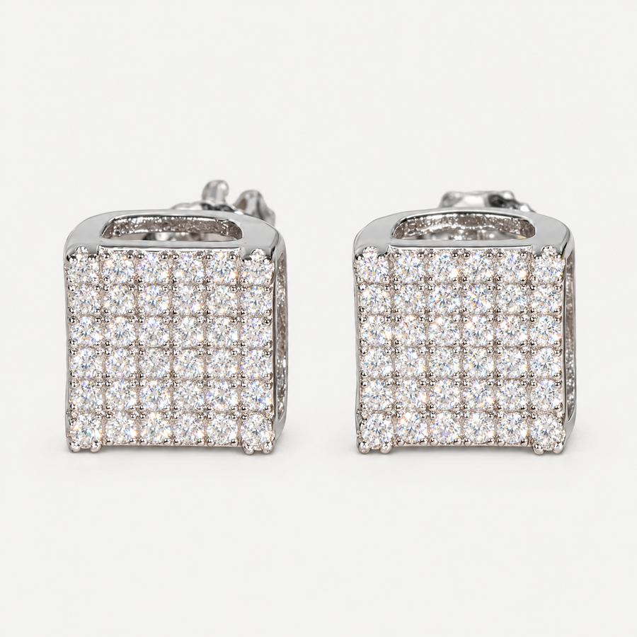 Iced Square Stud Earrings in sterling silver