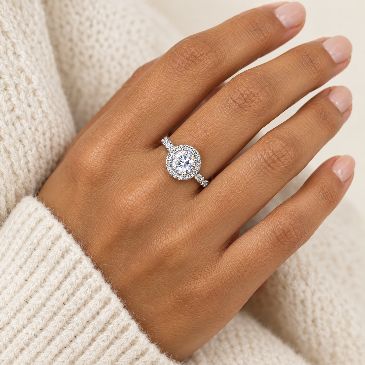 Round Halo Ring, worn