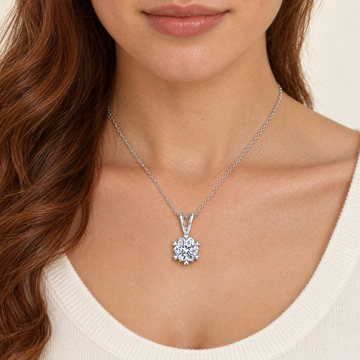 Snowflake Pendant Necklace, worn