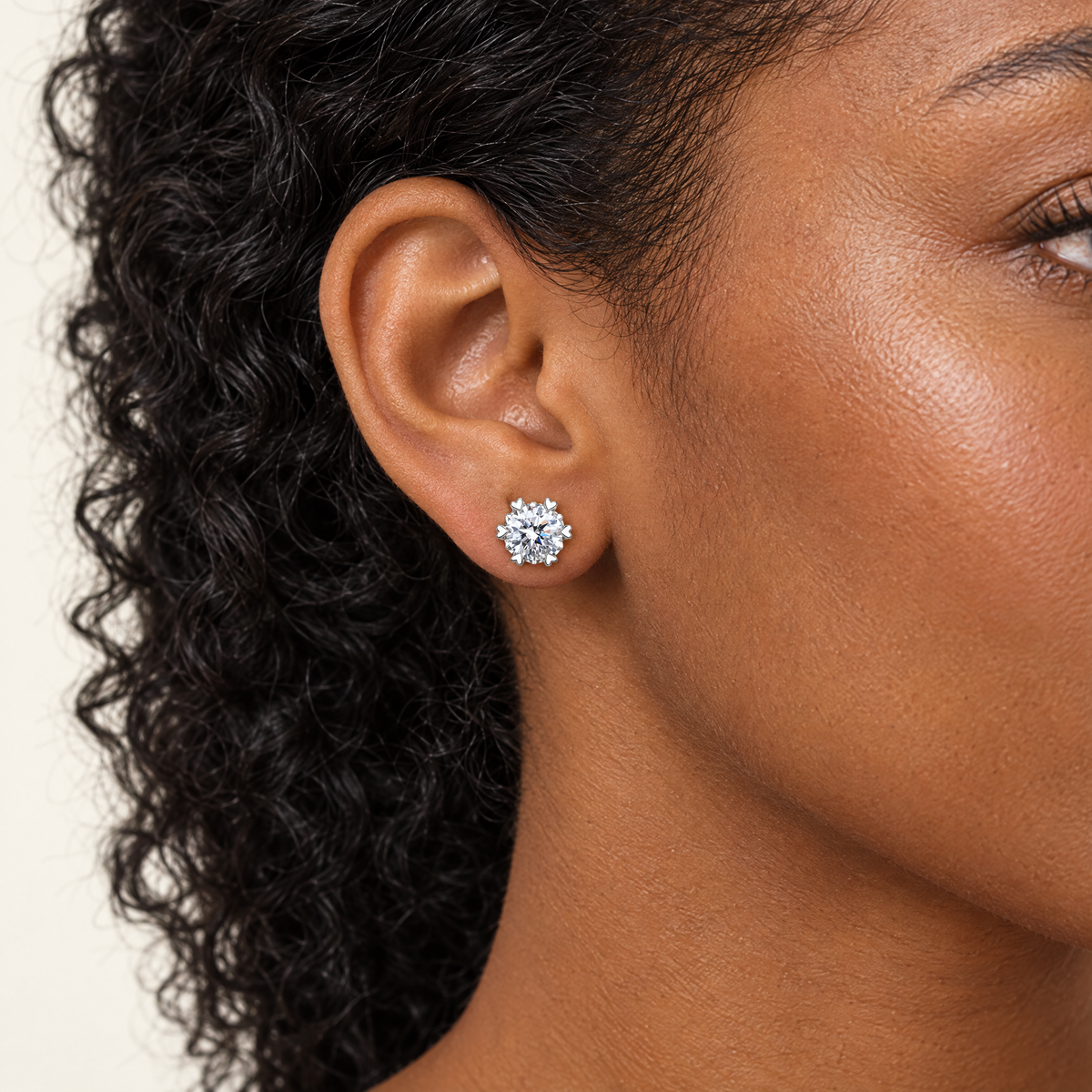 Snowflake Stud Earring, worn