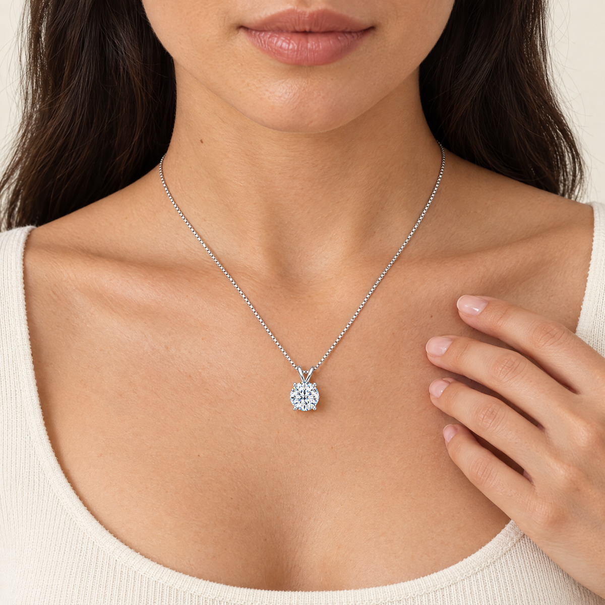 Solitaire Pendant Necklace, worn