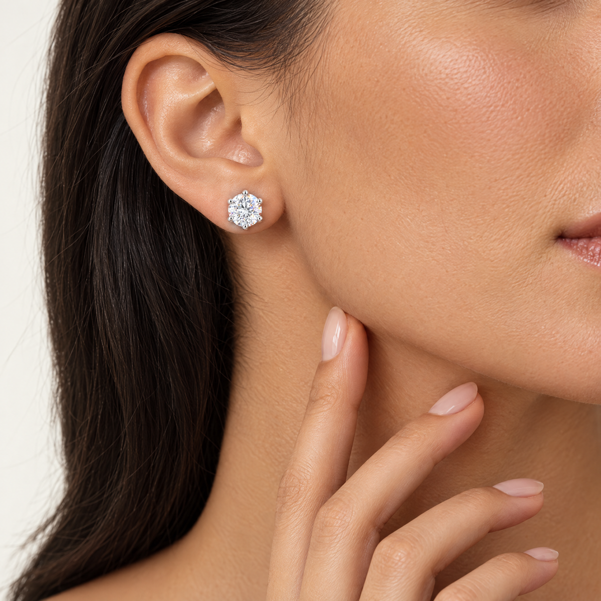 Solitaire Stud Earring in sterling silver, worn