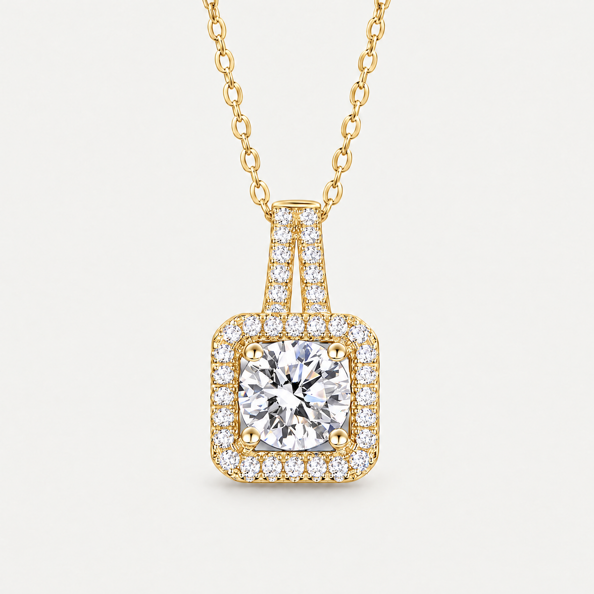 Square Halo Pendant Necklace in gold