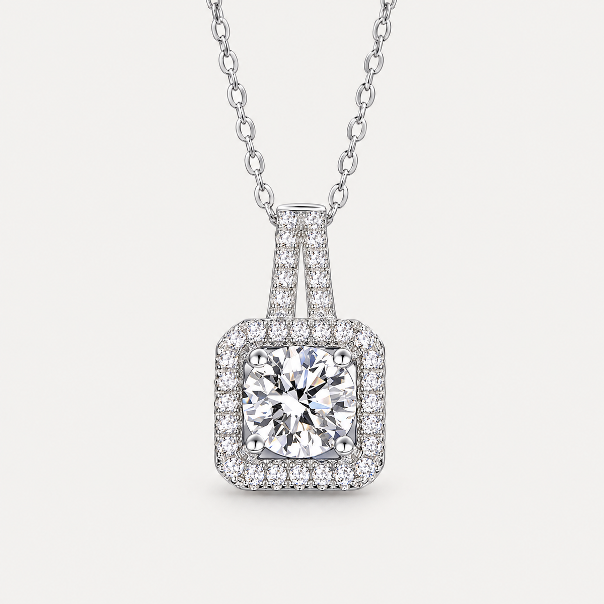 Square Halo Pendant Necklace in sterling silver