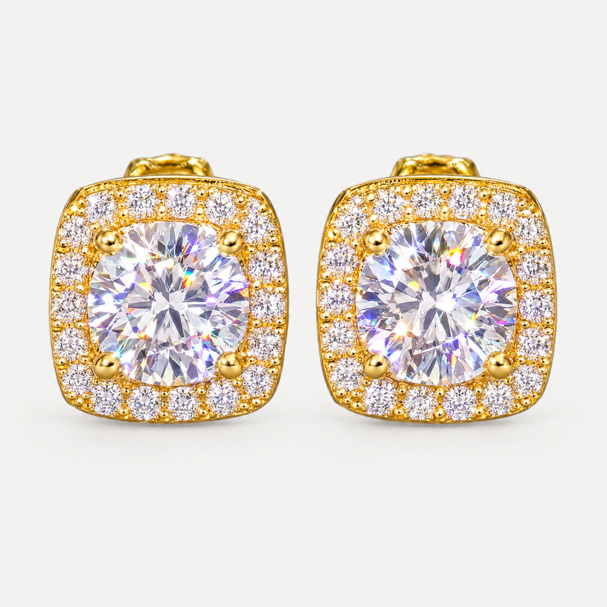 Square Halo Stud Earrings in 18K gold plating