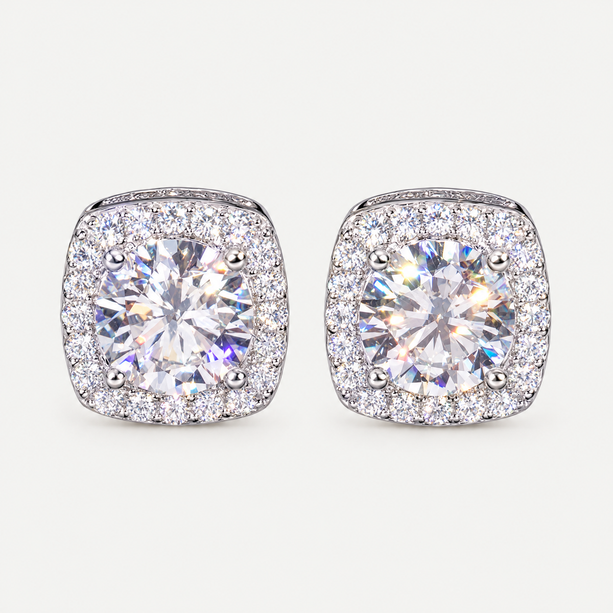 Square Halo Stud Earrings in sterling silver