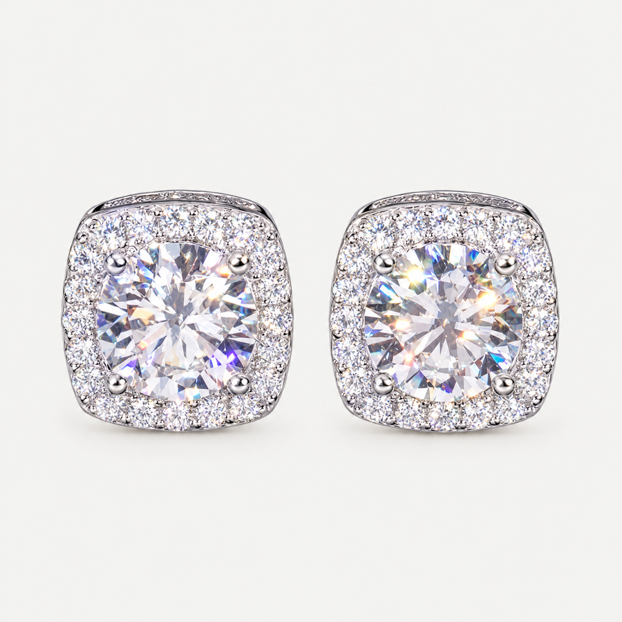 Square Halo Stud Earrings in sterling silver