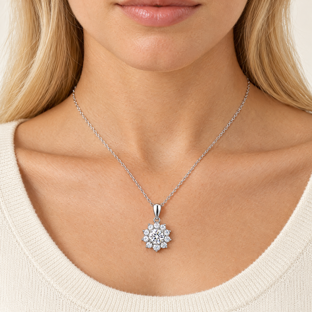 Sunflower Pendant Necklace, worn