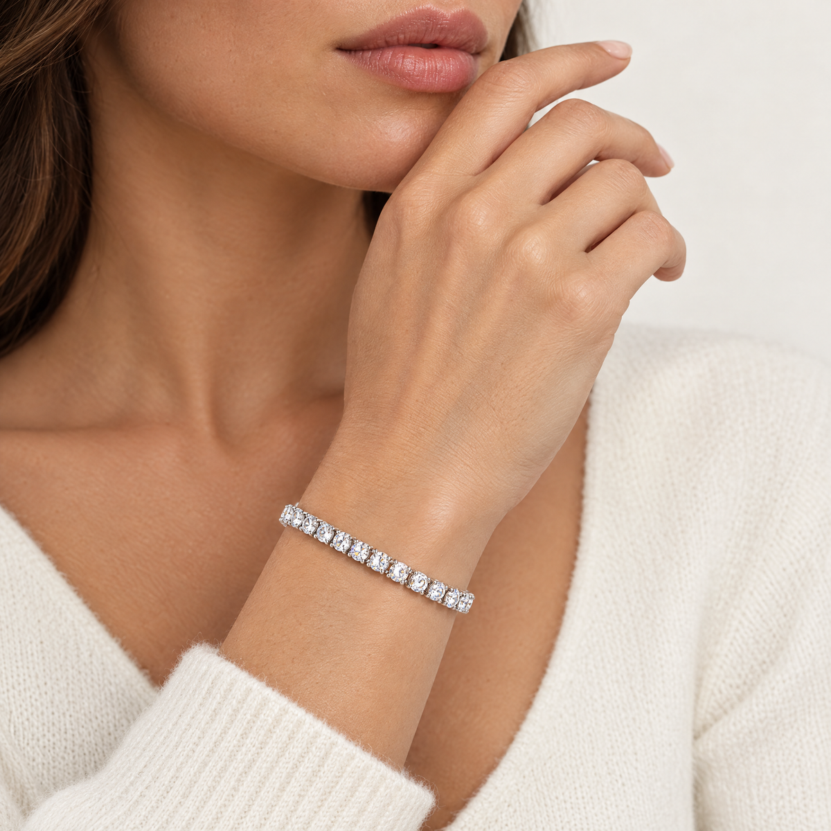 Tennis Bracelet in sterling silver, worn