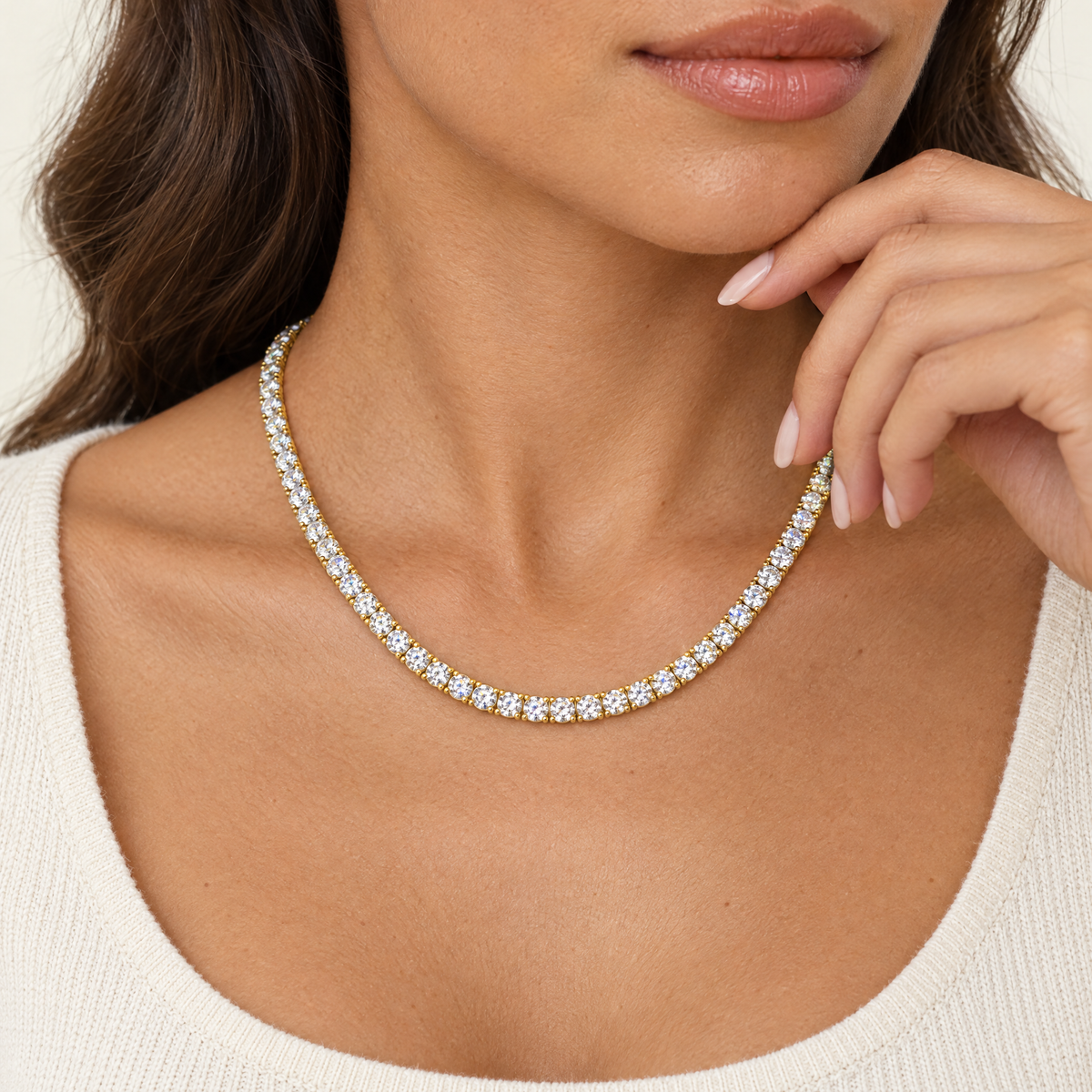 Tennis Chain in 18K gold plating, worn