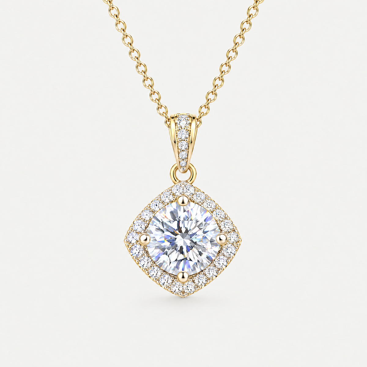 Tilted Halo Pendant Necklace in gold