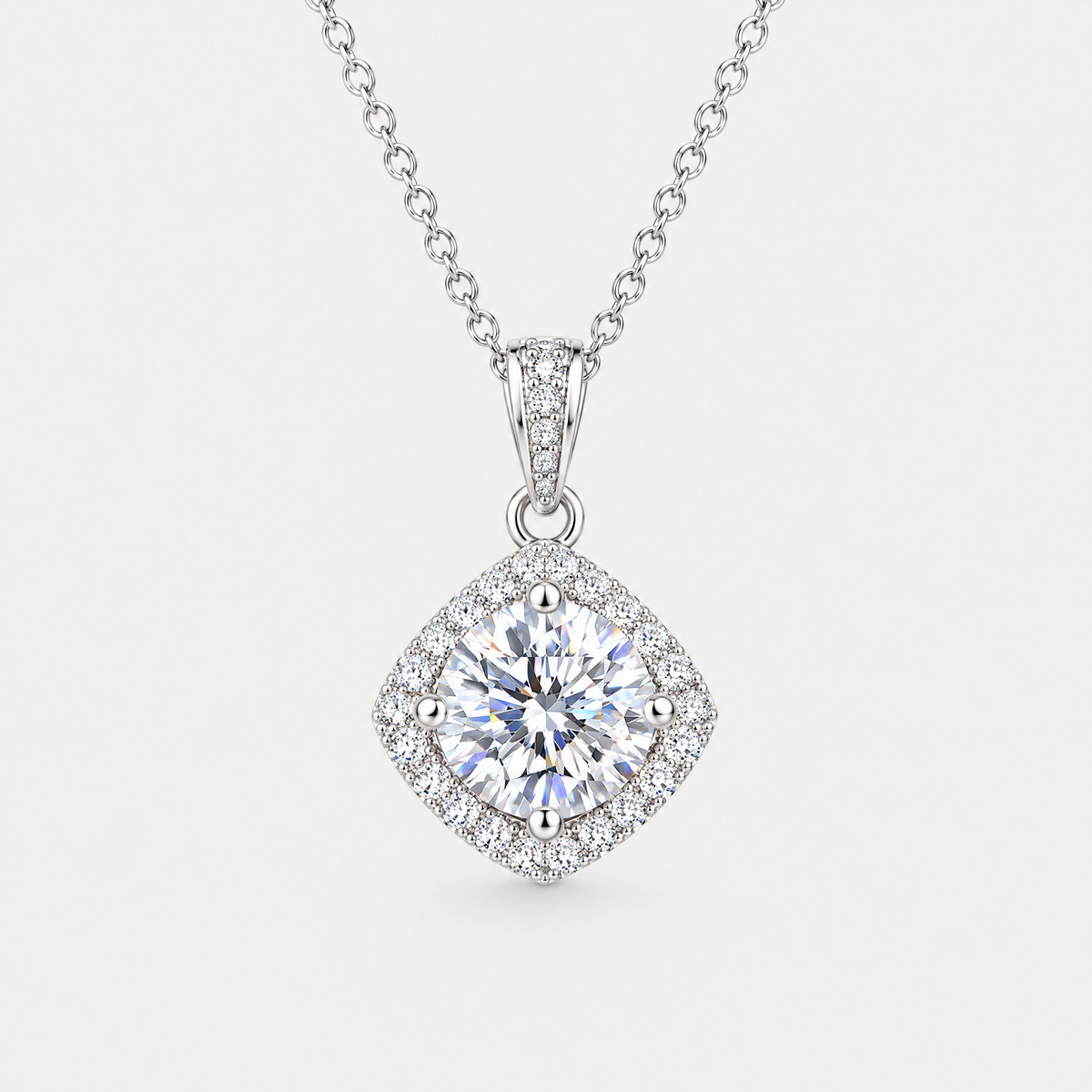 Tilted Halo Pendant Necklace in sterling silver